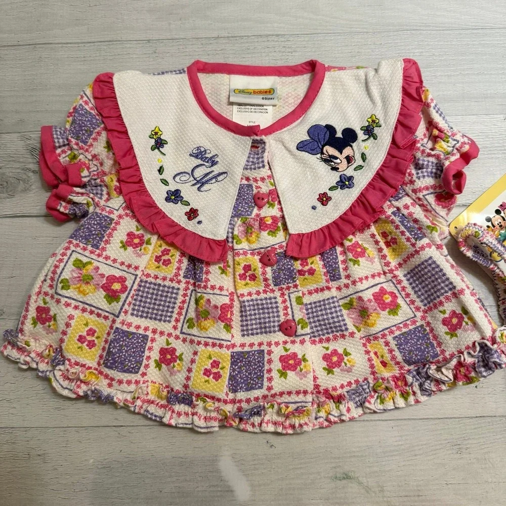 Disney baby‎ Minnie Mouse 3 piece outfit shirt diaper cover headband 6/9 m NEW
